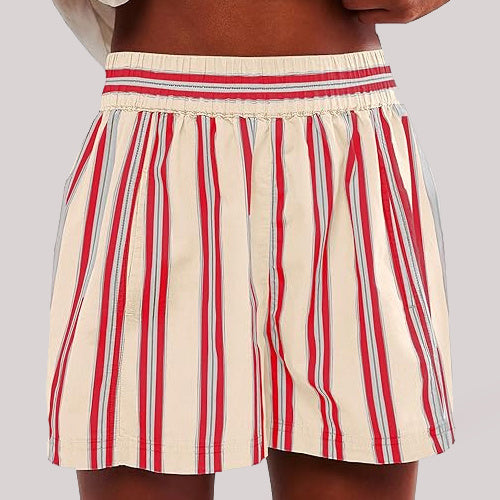 Y2K Stripe Print Shorts Summer Fashion Elastic Beach Pants With Pockets Womens Clothing