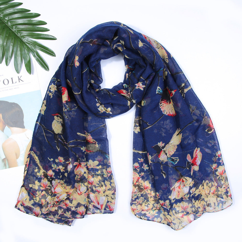 Yarn Branches Bird Magpie Print Paris Scarf