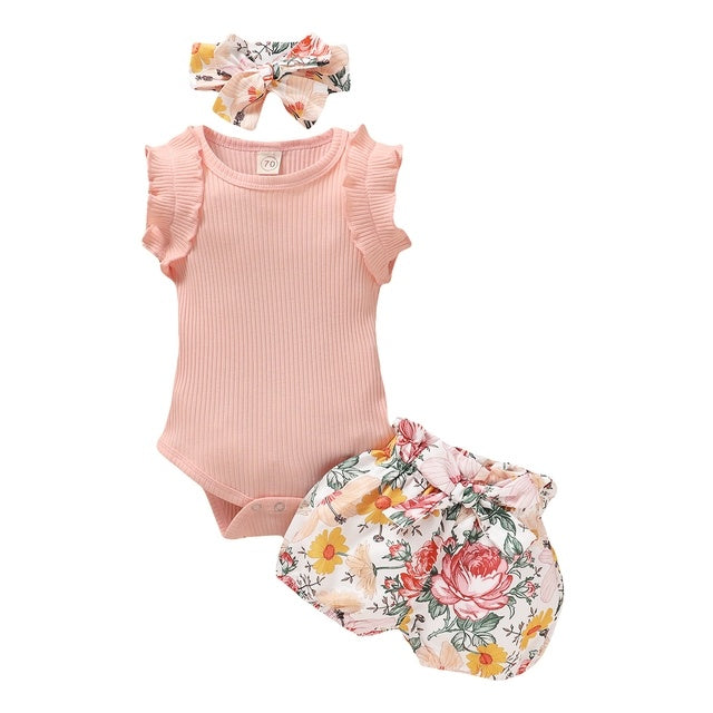 Newborn Baby Clothes Set Short Sleeve Romper Tops Bow Shorts