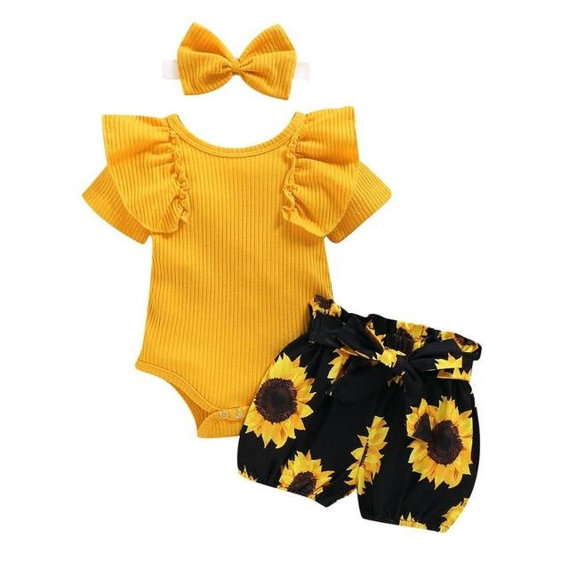 Newborn Baby Clothes Set Short Sleeve Romper Tops Bow Shorts