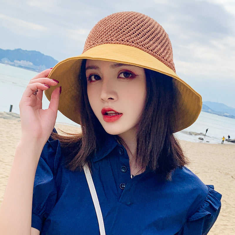 Hollow Bow Fisherman Hat Female Korean Style Tide All-match Sun Hat