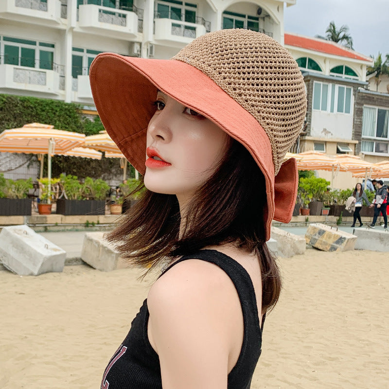 Hollow Bow Fisherman Hat Female Korean Style Tide All-match Sun Hat