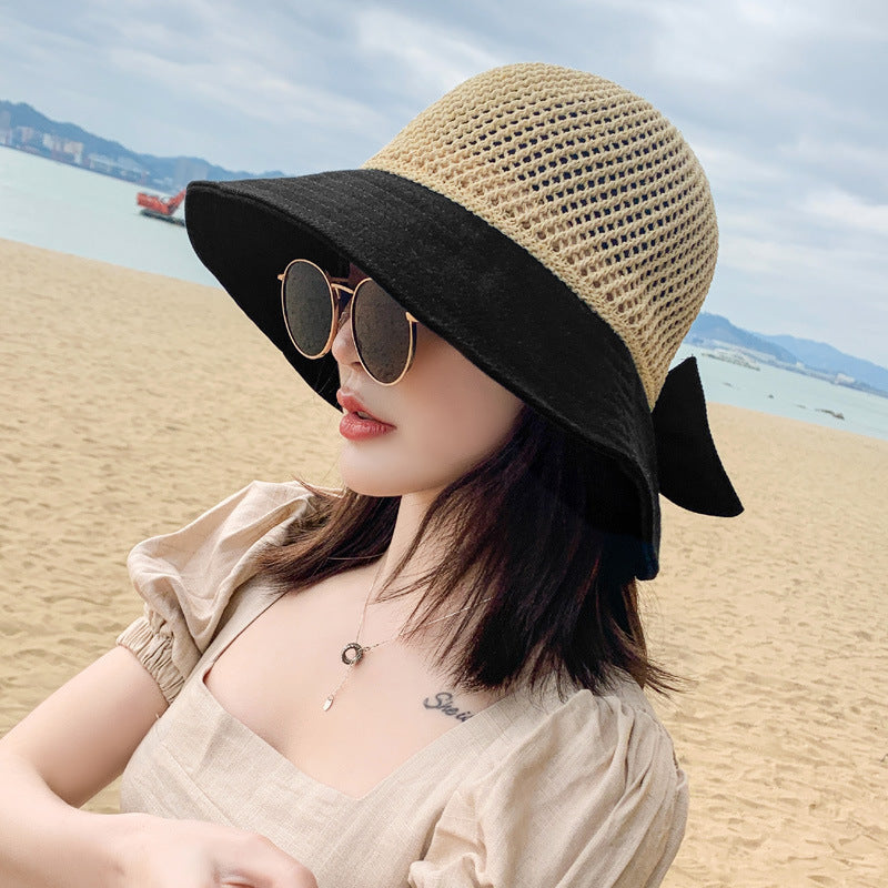 Hollow Bow Fisherman Hat Female Korean Style Tide All-match Sun Hat