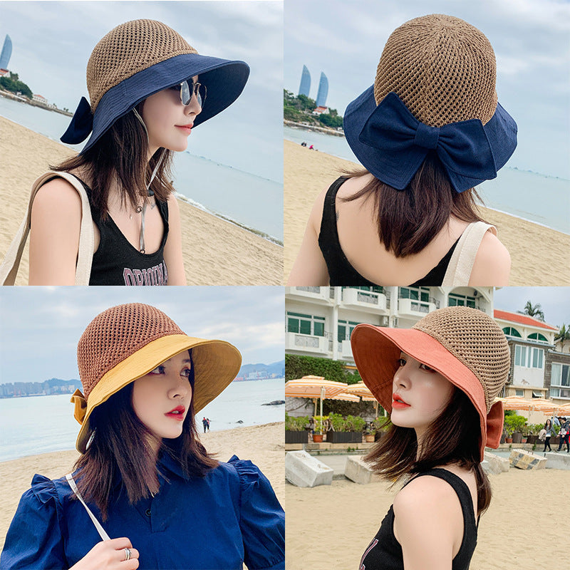 Hollow Bow Fisherman Hat Female Korean Style Tide All-match Sun Hat