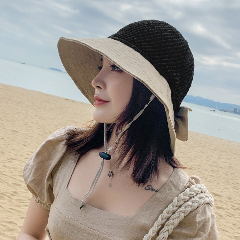 Hollow Bow Fisherman Hat Female Korean Style Tide All-match Sun Hat