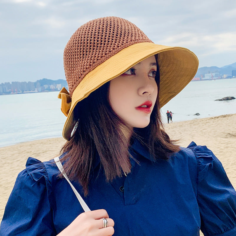 Hollow Bow Fisherman Hat Female Korean Style Tide All-match Sun Hat