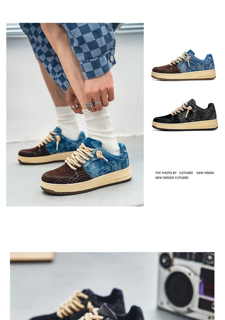 Leisure Denim Board Shoes Men Lace-up Flats Skateboard