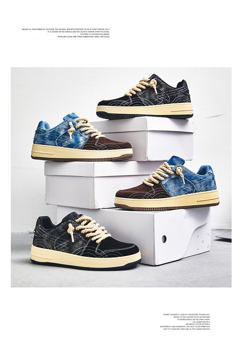 Leisure Denim Board Shoes Men Lace-up Flats Skateboard