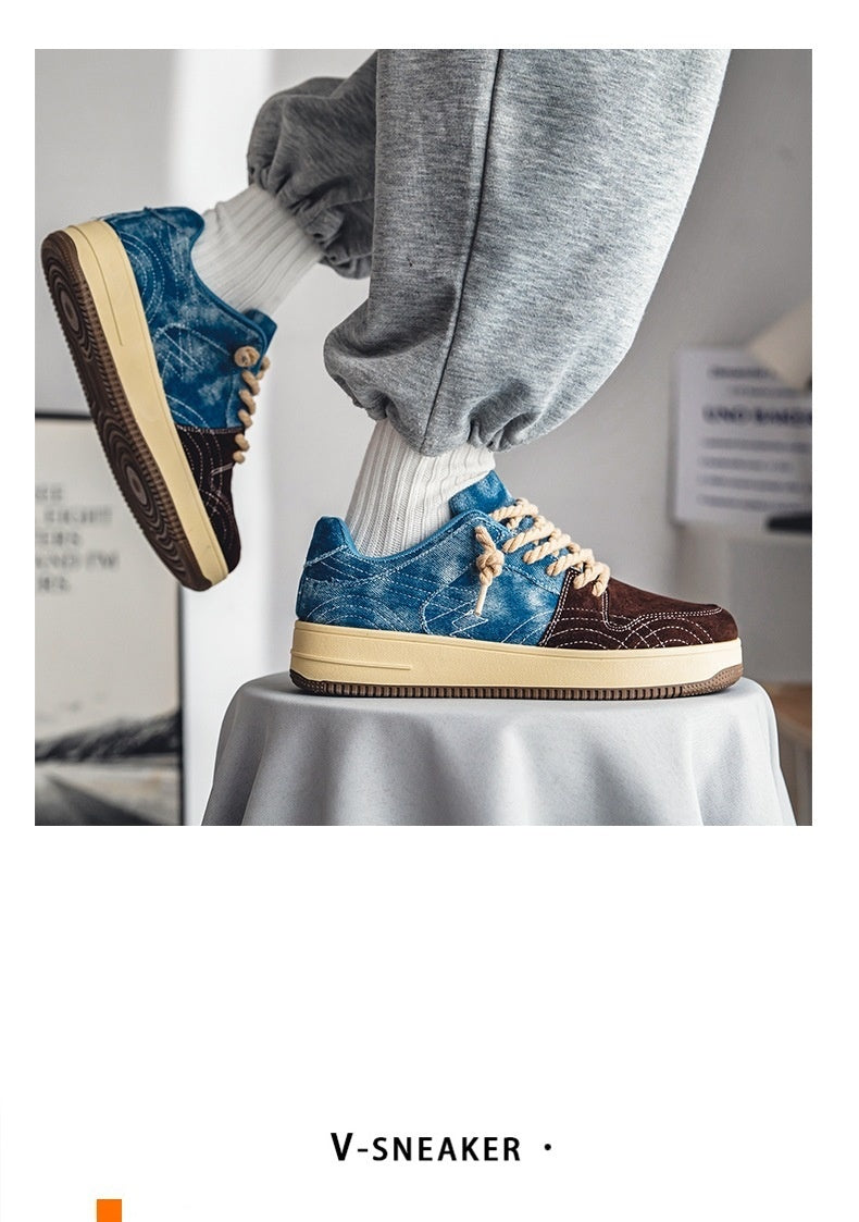 Leisure Denim Board Shoes Men Lace-up Flats Skateboard