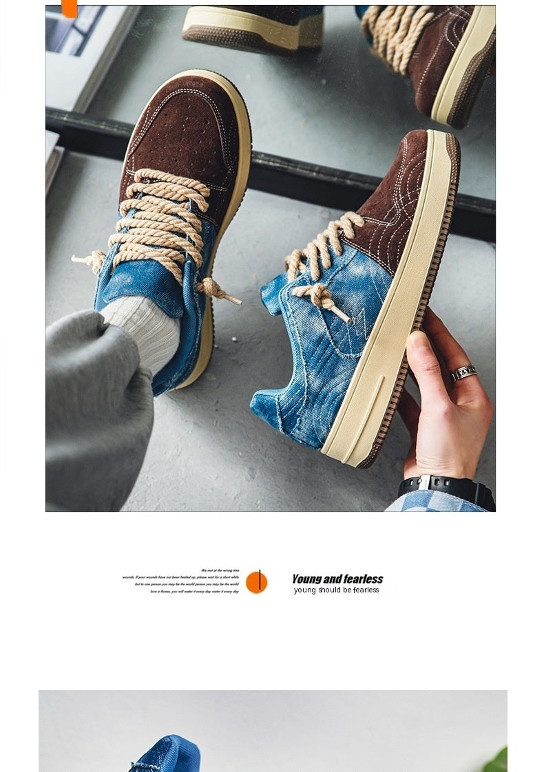 Leisure Denim Board Shoes Men Lace-up Flats Skateboard