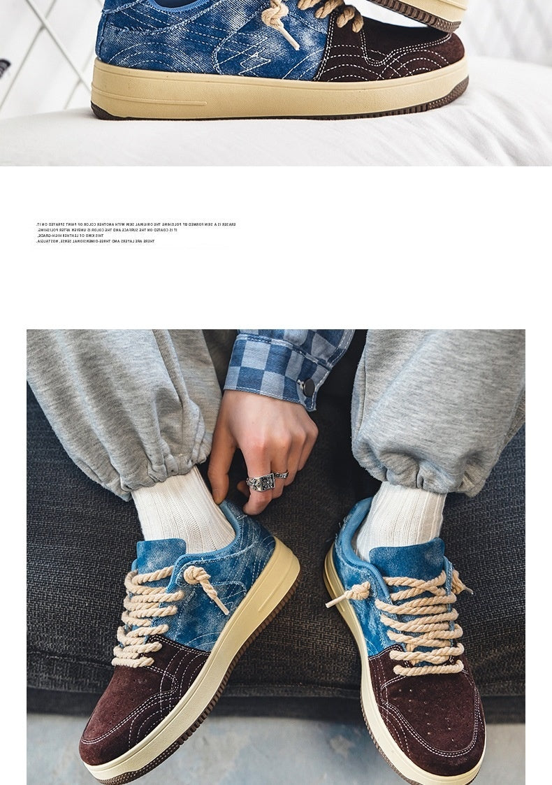 Leisure Denim Board Shoes Men Lace-up Flats Skateboard