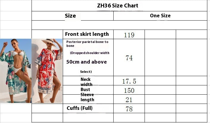 Women's Sun Protection Beachwear Dress Blouse Long Kimono Printed Sexy Bikini