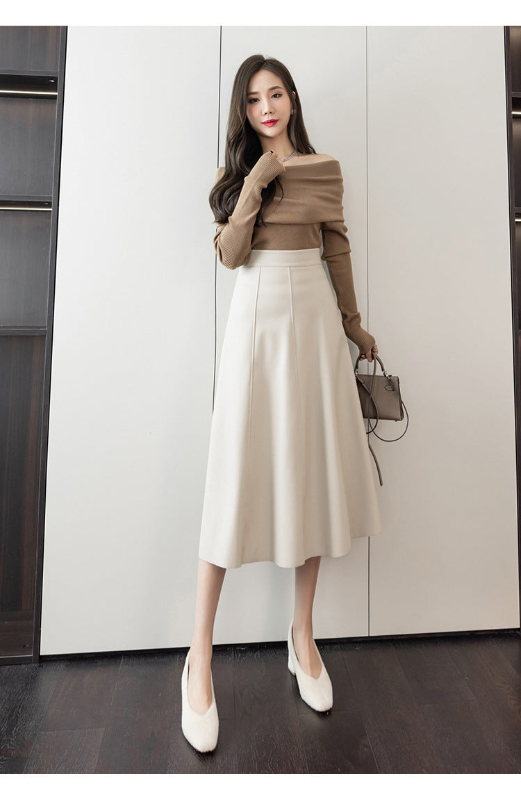 Women's Autumn And Winter High Waist PU Leather Skirt