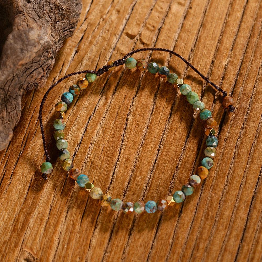 Natural African Turquoise Braided Bracelet Adjustable Bracelet