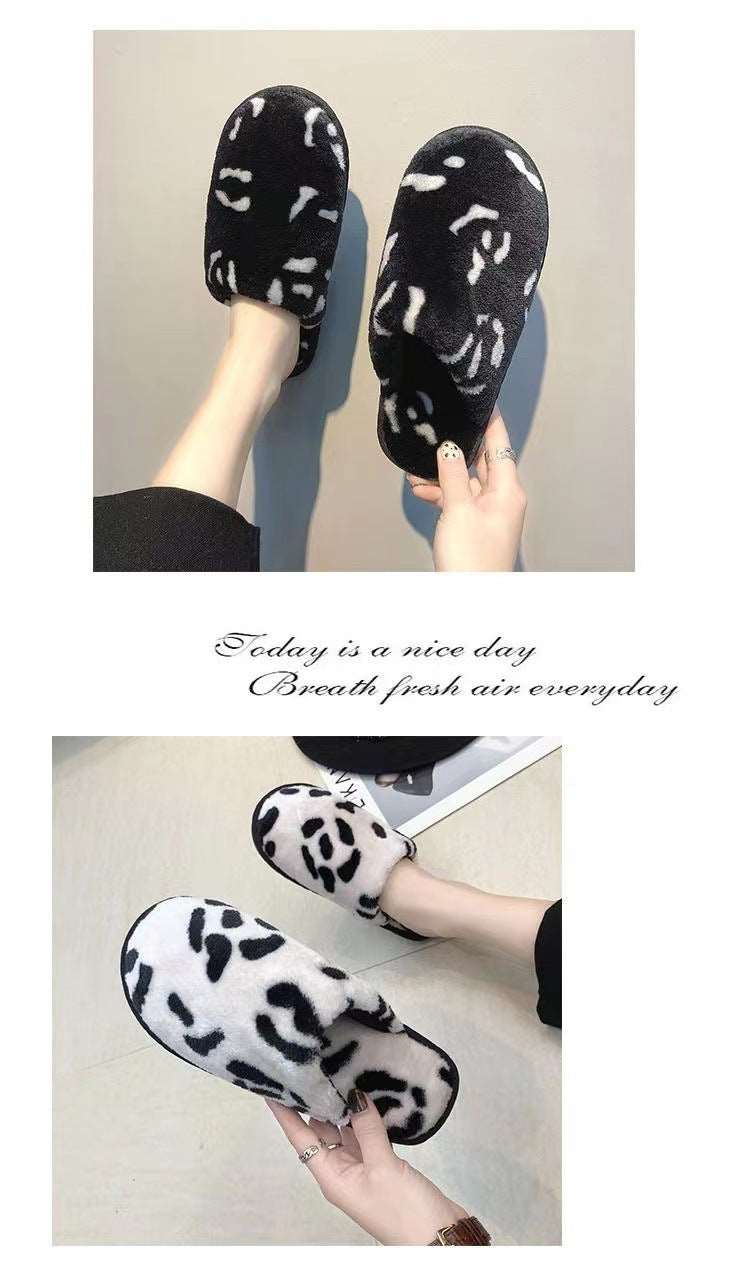 Baotou Leopard Print Fashionable Warm Cotton Slippers