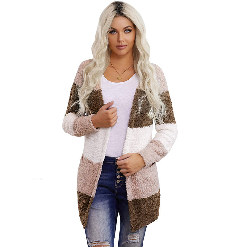 Shiying Knitted Simple Mid-length Women's Cardigan