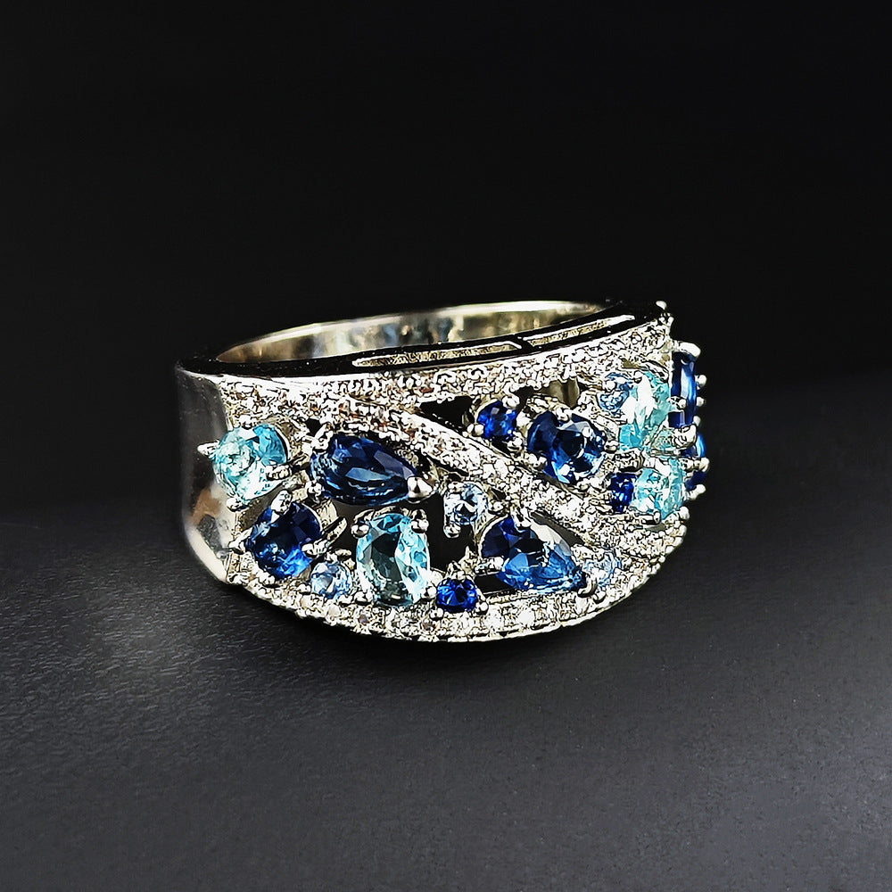 Fashion Blue Zircon Women's Hollow Ring