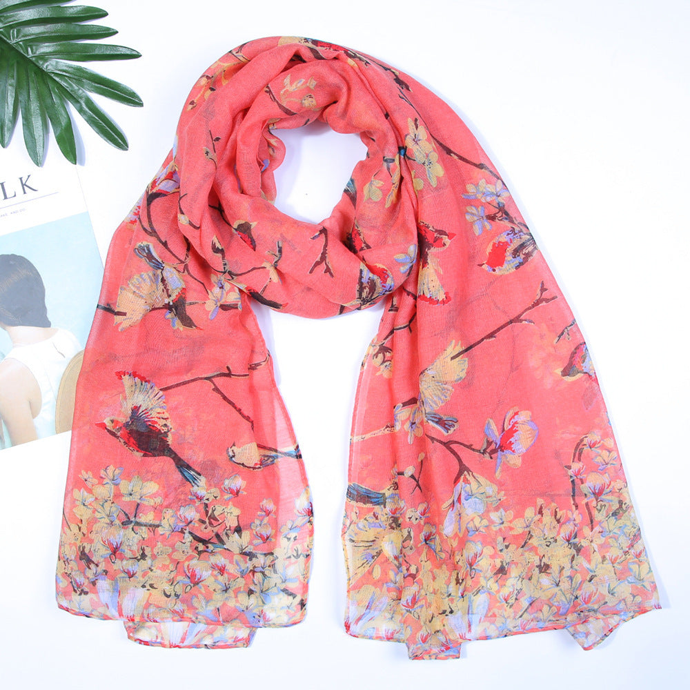 Yarn Branches Bird Magpie Print Paris Scarf