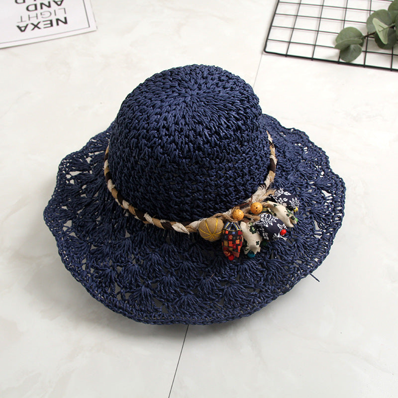 New Crochet Straw Hat Hollow Scalloped Sunshade