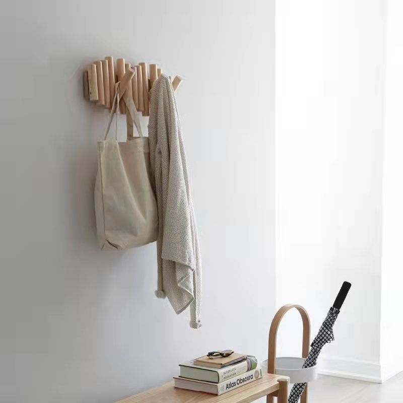 Nordic Solid Wood Hanger Wall Coat Rack Punch-free