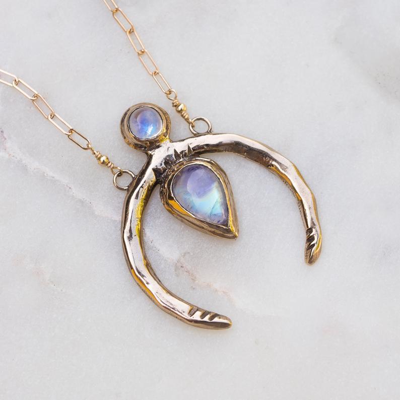 Vintage Bohemian Rainbow Moonstone Necklace