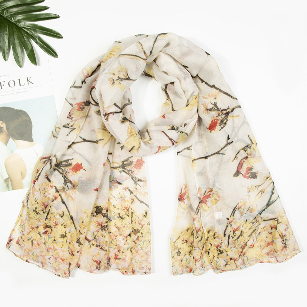 Yarn Branches Bird Magpie Print Paris Scarf