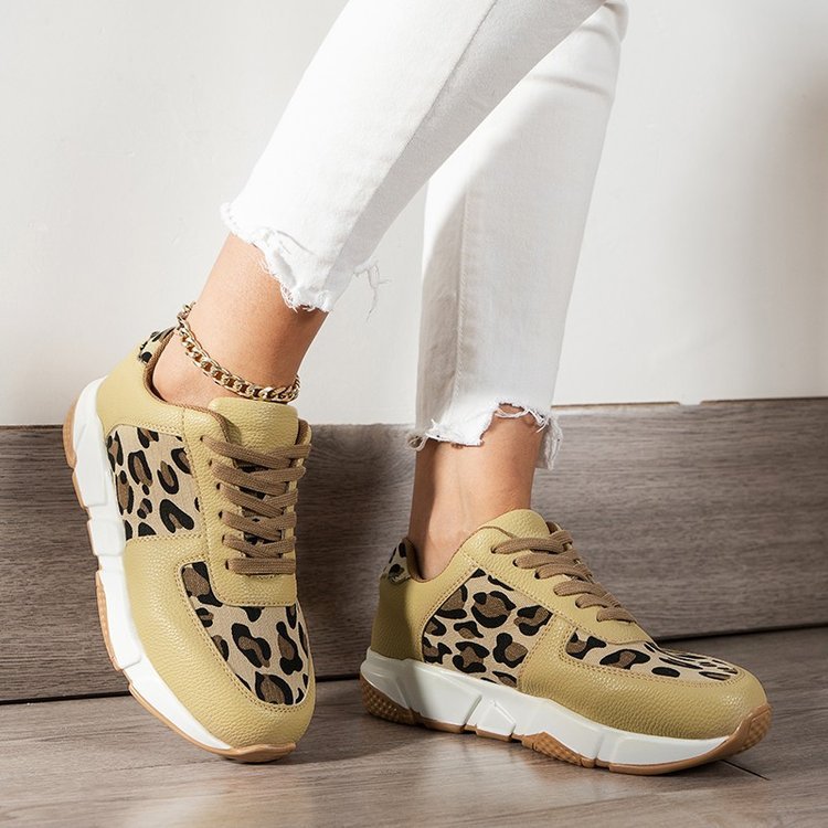 Large Size Leopard Print Casual Pumps Women's Spring And Autumn New Flat Lace-up Sports Casual Shoes