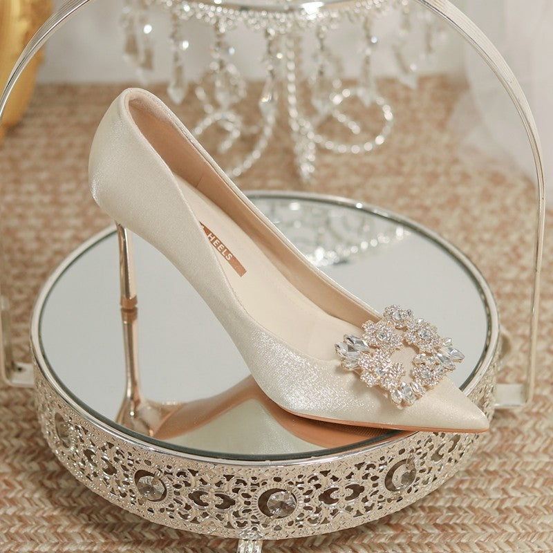 Wedding Dress Two-way Wear Pointed-toe Stiletto Bride Shallow Mouth Pumps Women High Heels