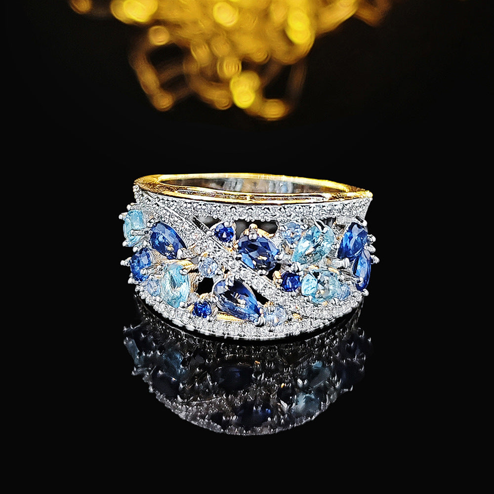 Fashion Blue Zircon Women's Hollow Ring