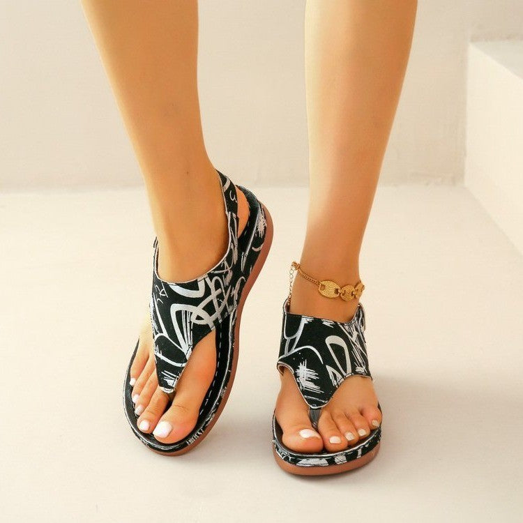 Herringbone Sandals Ethnic Style Embroidered Flower Back Buckle Wedge