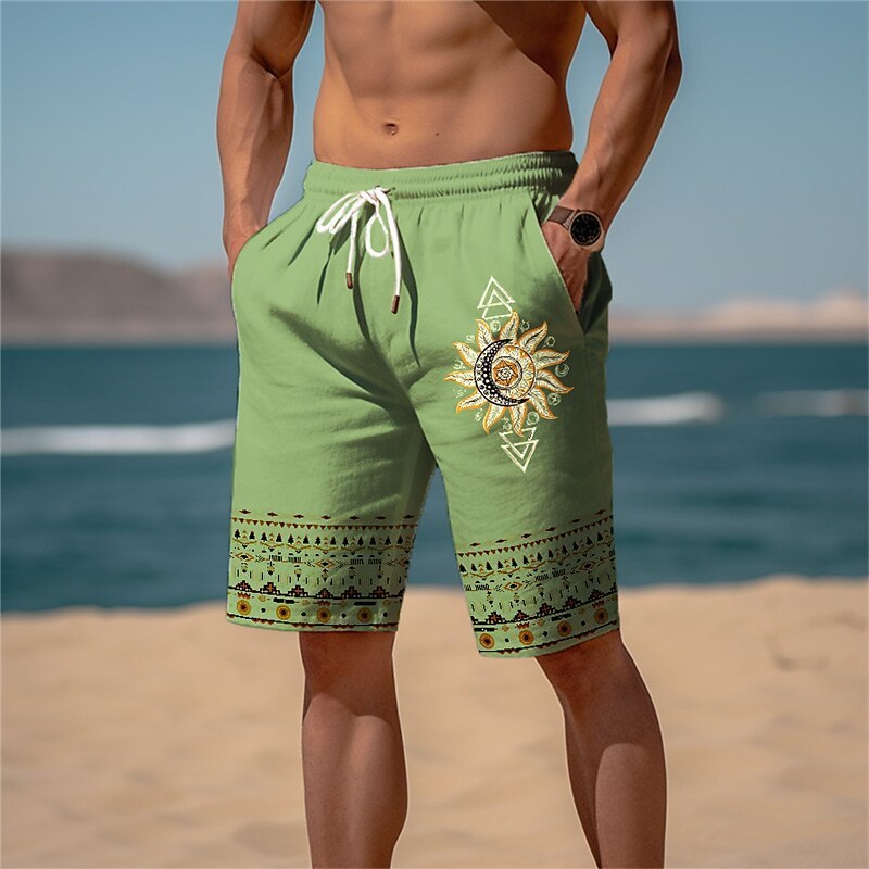 Men's Sports Looped Pile Shorts Drawstring Elastic Waist Smiley 3D Printed Casual Beach Pants