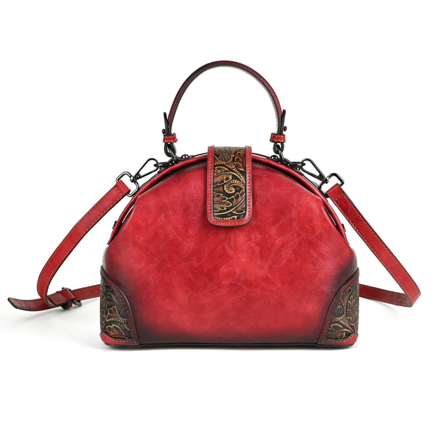 Women's Retro National Style Craft Hand-rub Color Three-dimensional Embossed Clip Bag