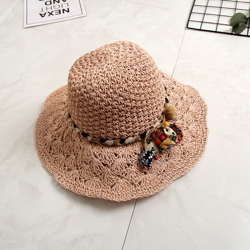 New Crochet Straw Hat Hollow Scalloped Sunshade