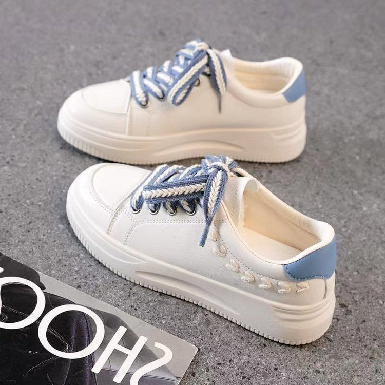 Student Versatile Casual Leather Women's Sports Platform Sneakers