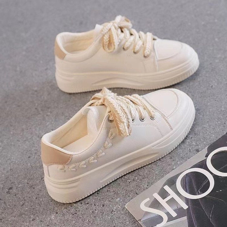 Student Versatile Casual Leather Women's Sports Platform Sneakers