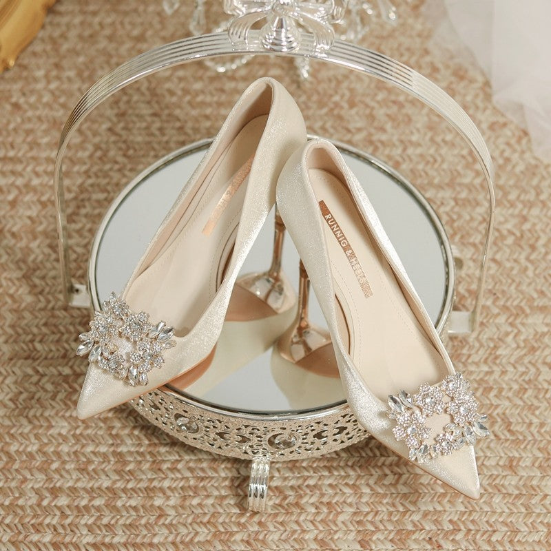 Wedding Dress Two-way Wear Pointed-toe Stiletto Bride Shallow Mouth Pumps Women High Heels