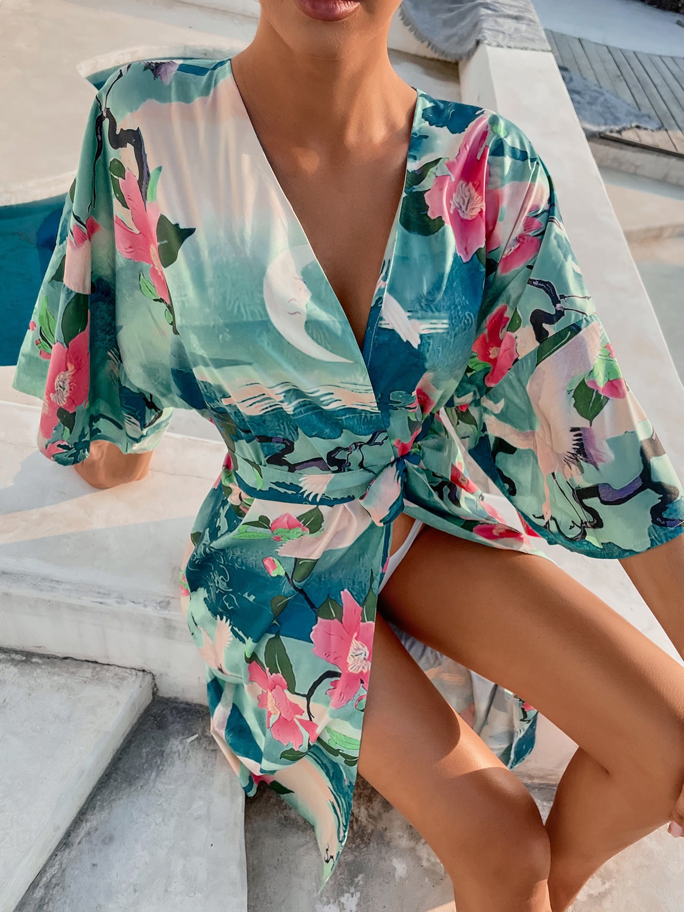 Women's Sun Protection Beachwear Dress Blouse Long Kimono Printed Sexy Bikini