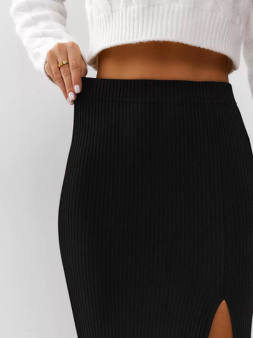 Women's Black Straight Split Skirt