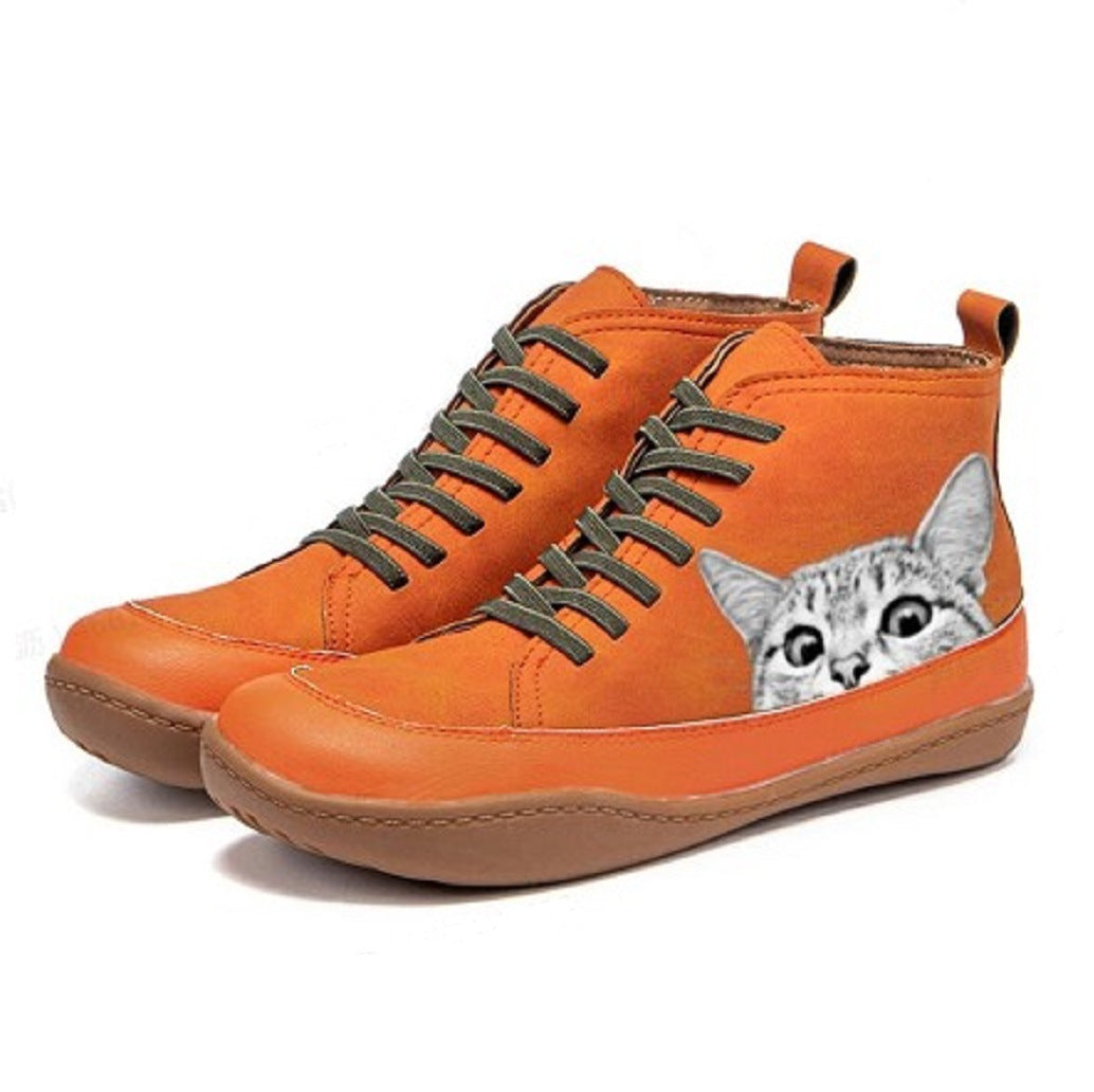 Printed Cat Comfortable Plus Size Flat Boots