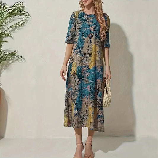 Ethnic Style Round Neck Printed Casual Dress