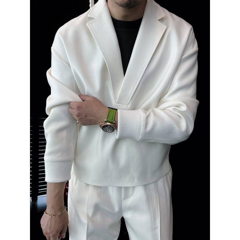 Men's Solid Color And V-neck Side Double Zipper Design Suit Lightly Mature Two-piece Set