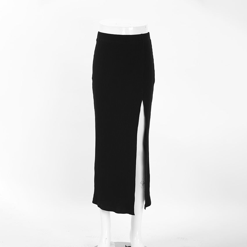 Women's Black Straight Split Skirt