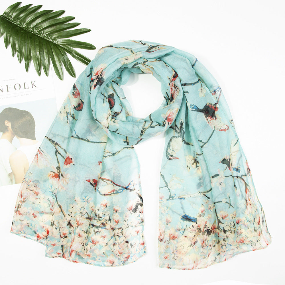 Yarn Branches Bird Magpie Print Paris Scarf