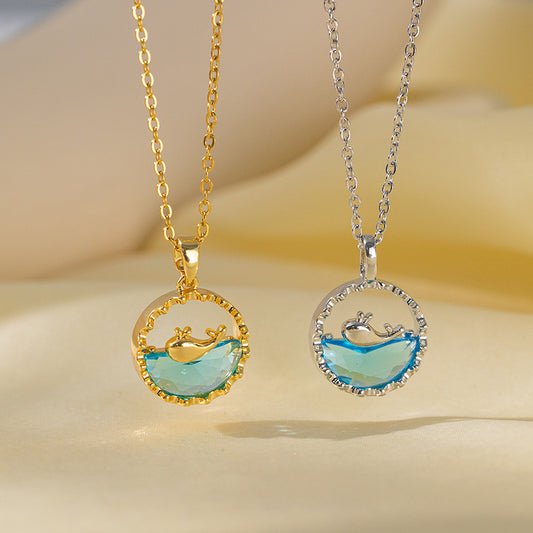 Whale Special-interest Design Women's Colorful Blue Sea Necklace