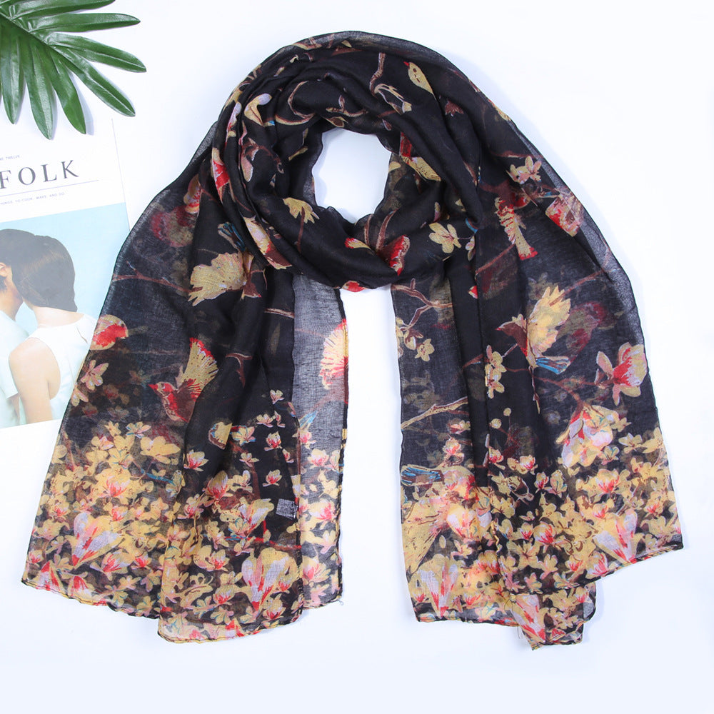 Yarn Branches Bird Magpie Print Paris Scarf