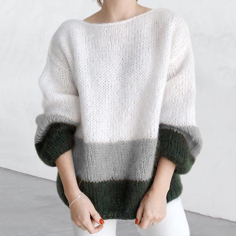 New Autumn And Winter Temperament Commute Color Matching Knitted Sea Furry Sweater