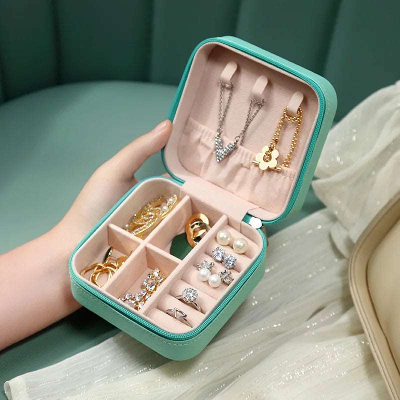 1PC Mini Jewelry Organizer Display Travel Jewelry Zipper Case Boxes Earrings Necklace Ring Portable Jewelry Box Leather Storage