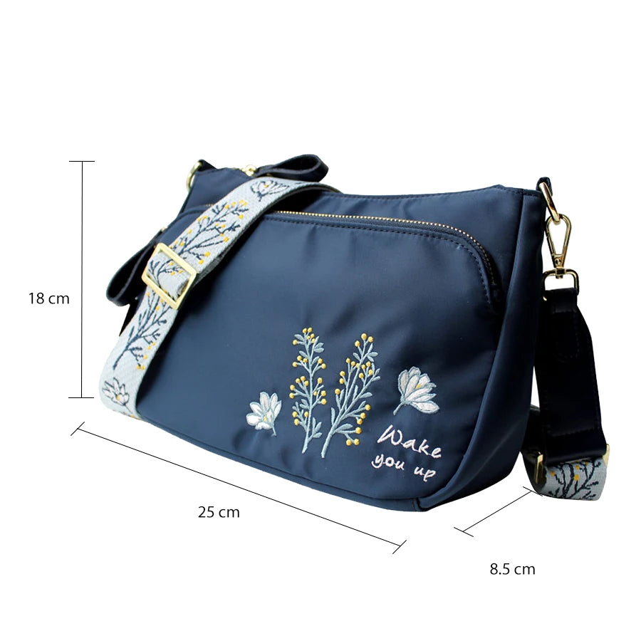 Flower Princess Embroidery Wide Strap Crossbody Bag for Women