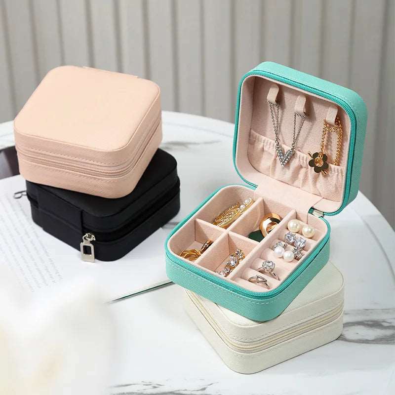 1PC Mini Jewelry Organizer Display Travel Jewelry Zipper Case Boxes Earrings Necklace Ring Portable Jewelry Box Leather Storage