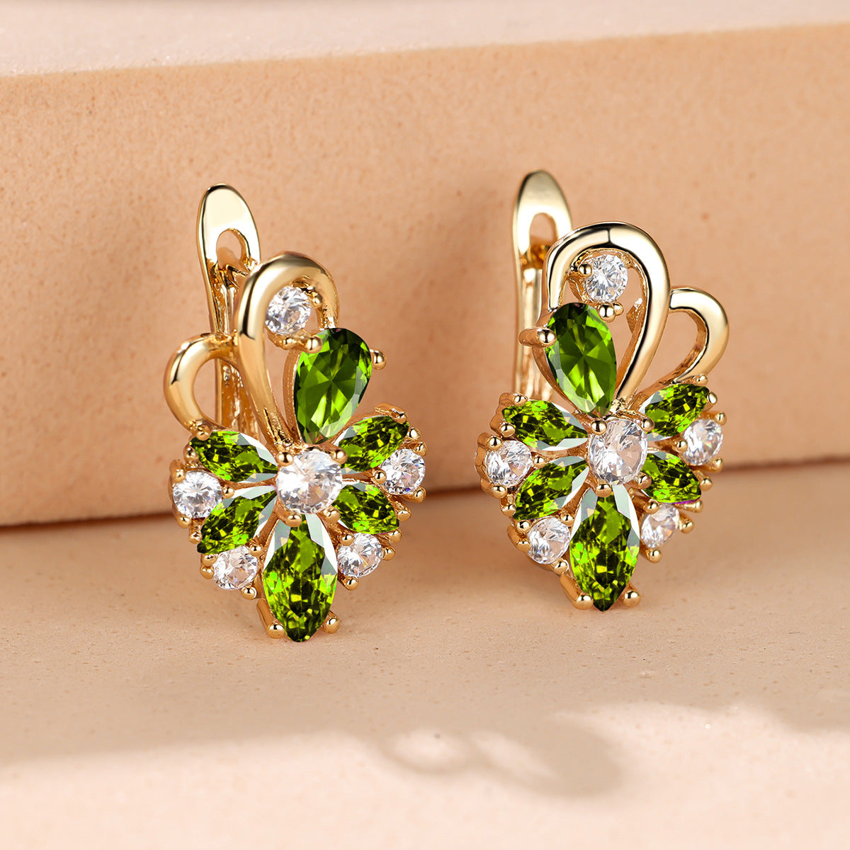 Rose Ring Colorful Flower Drop-shaped Zircon Earrings